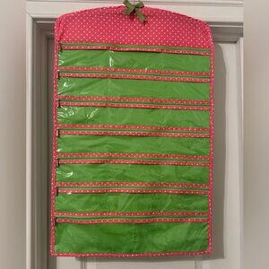 Pink & Green Hanging Zippered Pocket Jewelry Organizer